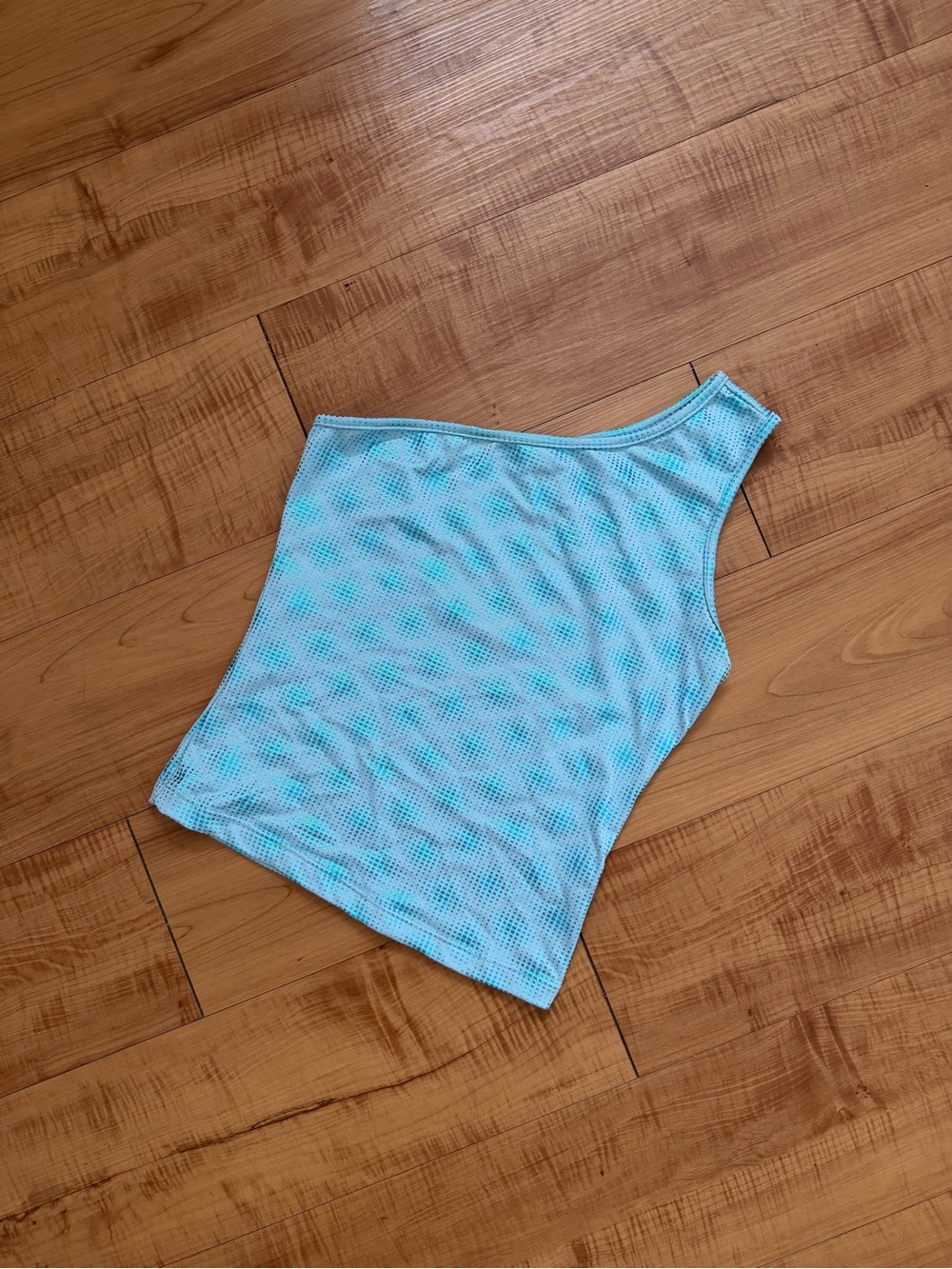 Vintage Y2K Brand New One-Shoulder Light Blue Metallic Print Tank Top
